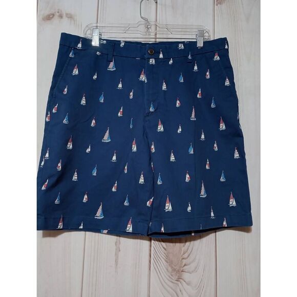 Land's End Shorts Men's 37 Traditional Fit Navy Chino Sail Boat - Picture 1 of 6